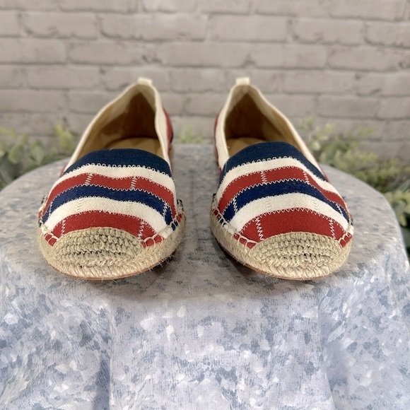 ADRIENNE VITTADINI Red/White/Blue Striped Stitch Espadrille Canvas Flats WMS 9M - Picture 2 of 9